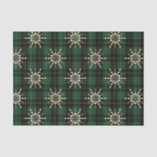 Papel De Seda Verde e Preto Aconchegante Natal Xadrez & Flocos d