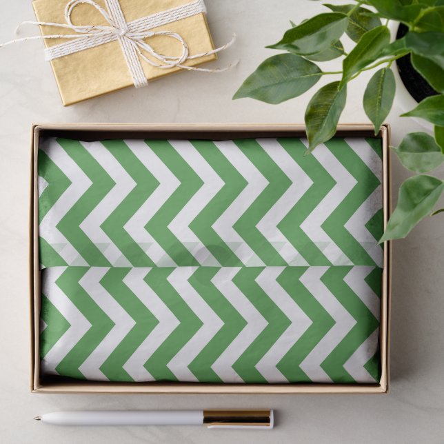 Papel De Seda Verde Escuro & Branco Chevron Casamento Aniversári (Presente)