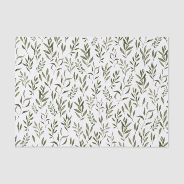 Papel de seda verde folhas botânicas aquarela (Frente )