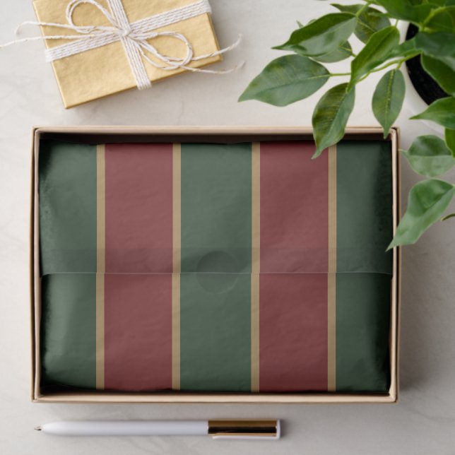 Papel De Seda Verde Natal Clássico E Vermelho Com Trim Dourado (Presente)