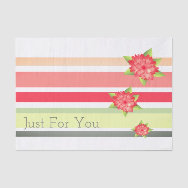 Papel De Seda Verde Rosa Pêssegado Com Floral Vermelho (Frente )