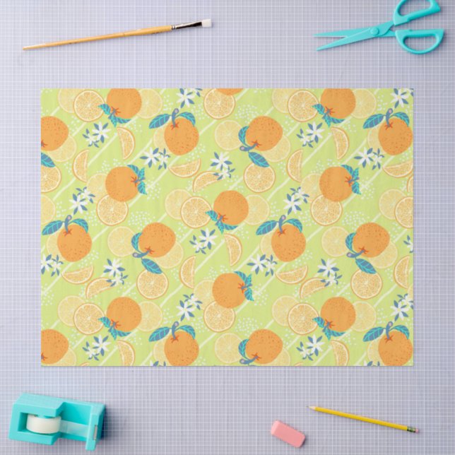 Papel De Seda Verde Verão Laranja (Arte )