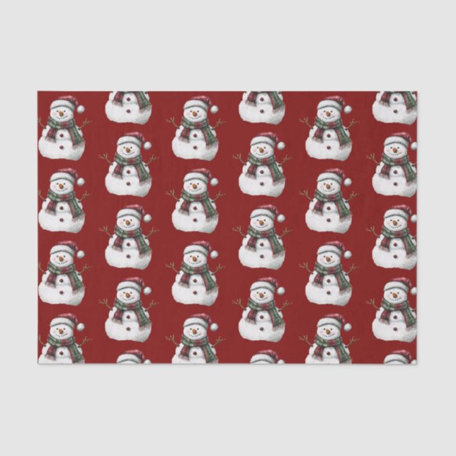 Papel De Seda Verde Vermelho Feliz Árvores de Natal Snowman (Frente )