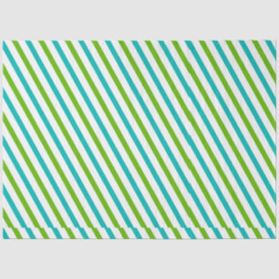 Papel De Seda Verdes e Azuis Horizontais Stripes Brancas