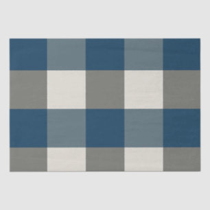 Papel De Seda Verificação de Buffalo Branco da Cinza Azul