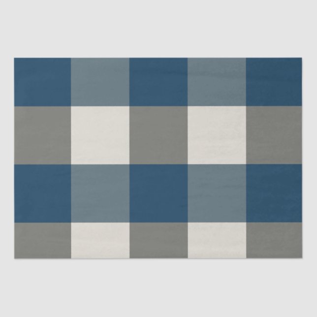 Papel De Seda Verificação de Buffalo Branco da Cinza Azul (Frente )