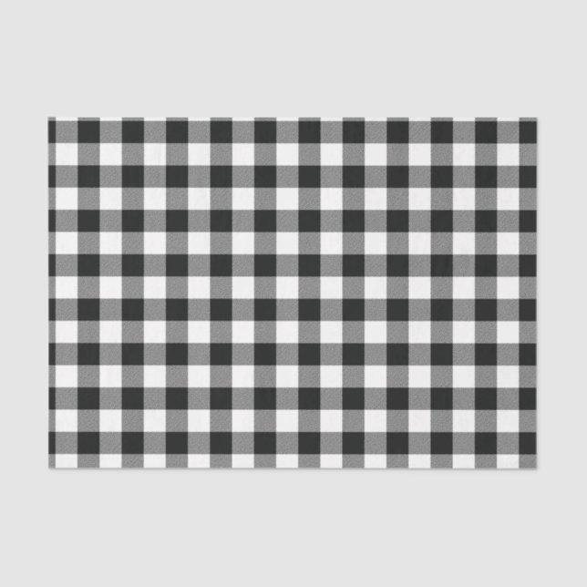 Papel De Seda Verificações de Buffalo Branco Preto Moderno (Frente )