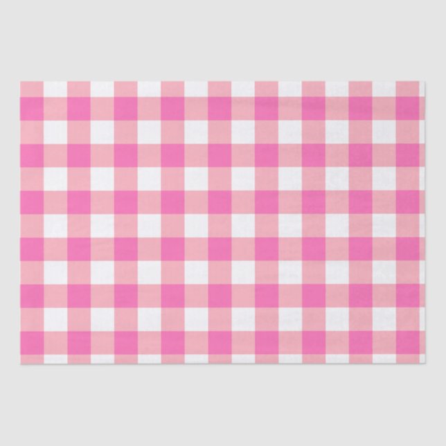 Papel De Seda Verificações de Xadrez Gingham Grandes e Rosa (Frente )