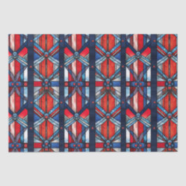 Papel De Seda Vermelho Branco Azul Patriótico Vidro Pintado 4 de