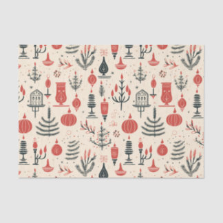 Papel De Seda Vermelho Clássico, Branco e Preto - Natais vintage