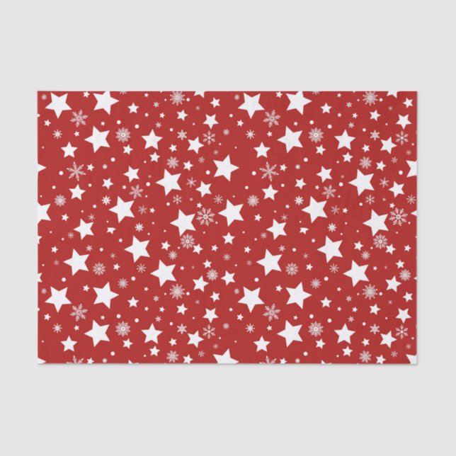 PAPEL DE SEDA VERMELHO COM ESTRELAS DE FERIADO BRANCO (Frente )