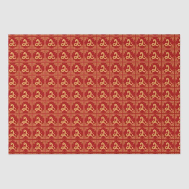 Papel De Seda Vermelho Dourado Cobra de Padrão de Quadro de Orna (Frente )