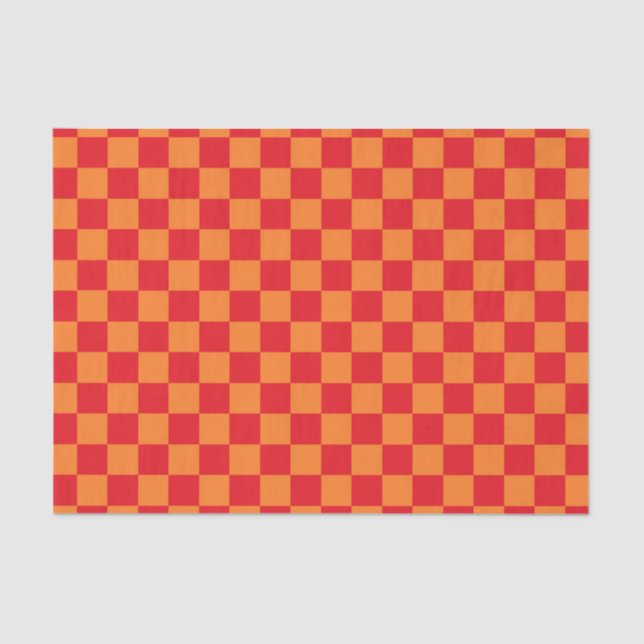 Papel De Seda Vermelho e alaranjado Checkered (Frente )