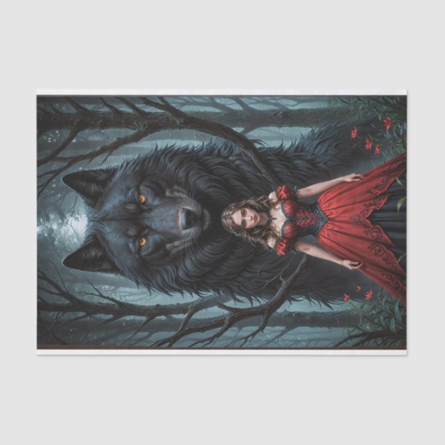 Papel De Seda Vermelho e Lobo Negro (Frente )