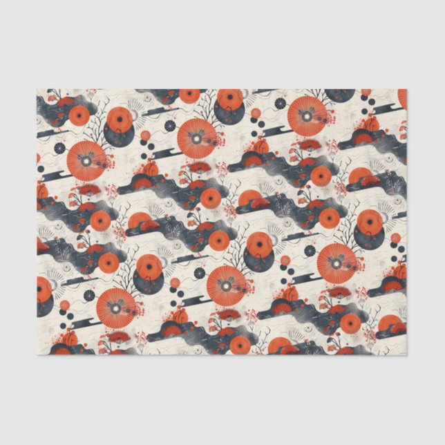 Papel De Seda Vermelho e Negro Asiático (Frente )