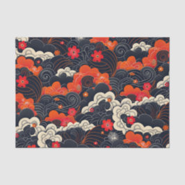 Papel De Seda Vermelho e Preto Floral Oriental