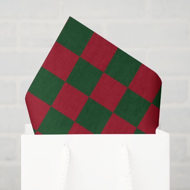 Papel De Seda Vermelho e Verde Clássico Natal Xadrez Impressão (Sacola de presentes)