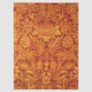 Papel De Seda Vermelho Floral e Amarelo Dourado Wm Morris