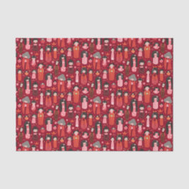 Papel De Seda Vermelho Kokeshi japonês ilustrado