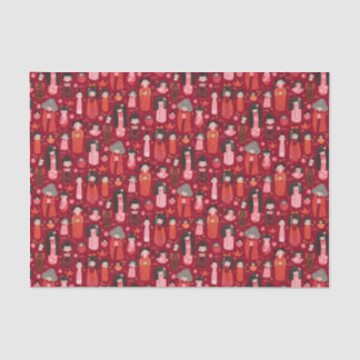 Papel De Seda Vermelho Kokeshi japonês ilustrado
