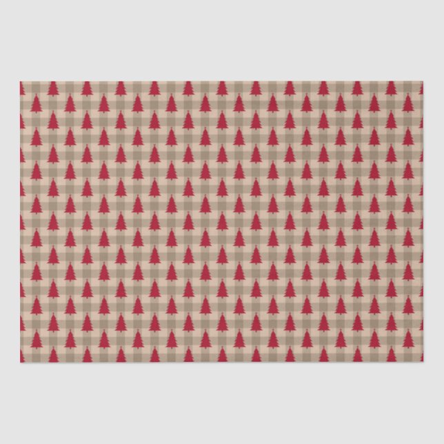 Papel De Seda Vermelho Marrom Bege Xadrez Búfalo Rústico Natal (Frente )