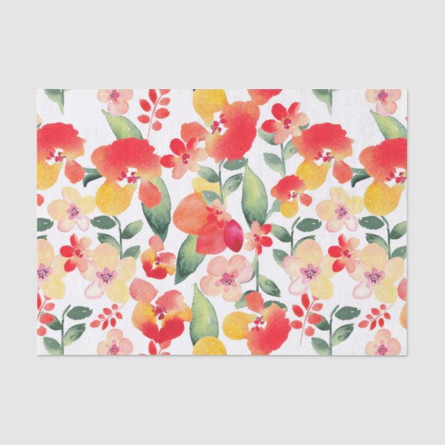 Papel De Seda Vermelho & rosa pintado florais (Frente )