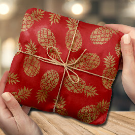 Papel De Seda Vermelho Tropical de Ananases Dourados