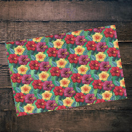 Papel De Seda Vermelho tropical e Dourado em Green Leaves Hibisc