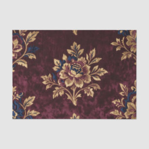 Papel De Seda Vermelho Veludo Peônia Dourado Bordado Floral