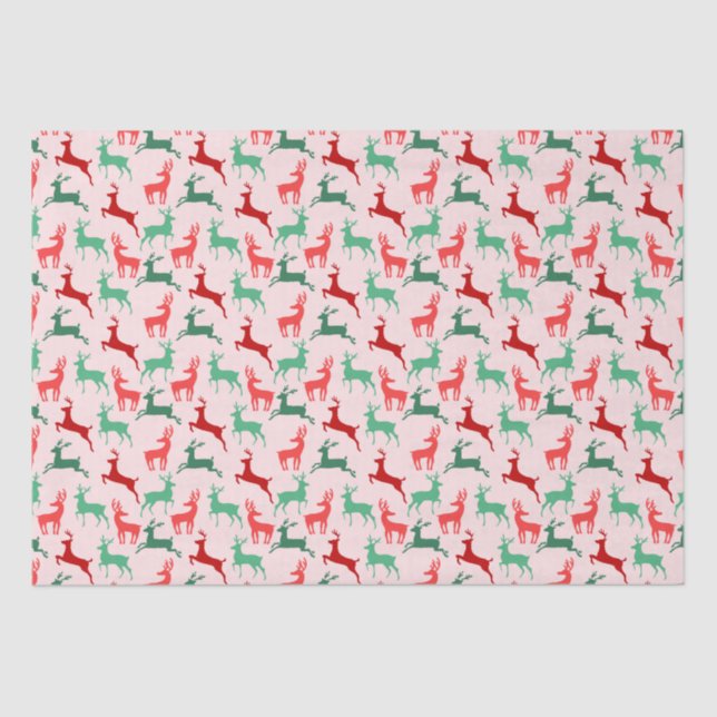 Papel De Seda Vermelho Verde Reindeer Padrão Rosa (Frente )