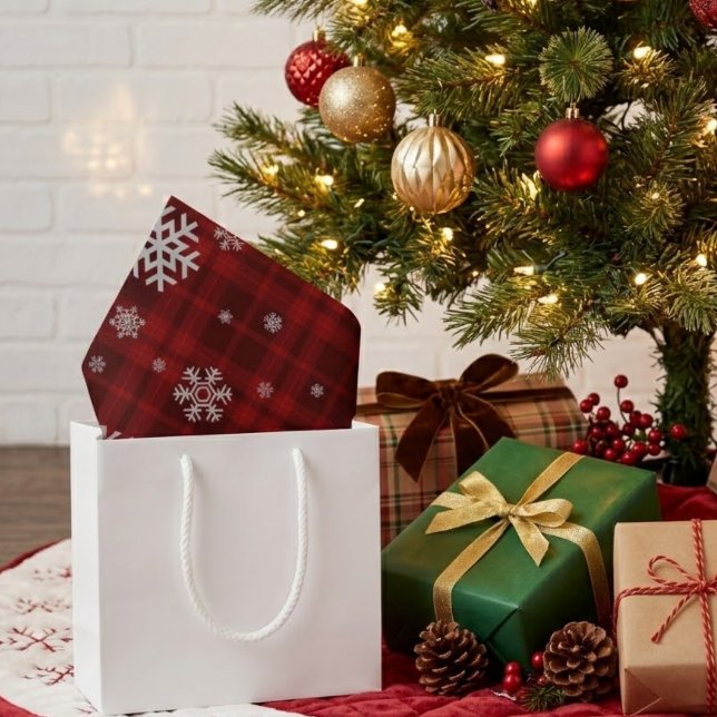Papel De Seda Vermelho Xadrez Floco de Neve Natal (Criador carregado)