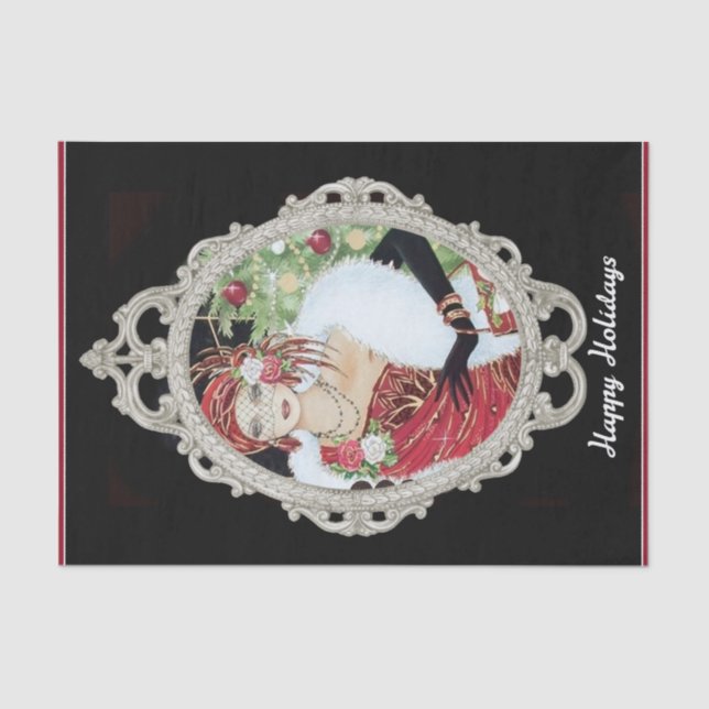 Papel De Seda Vestido Vermelho e Dourado de Natal (Frente )