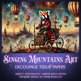 Papel De Seda Viagem de Balão do Panda Vermelho Steampunk em Dec