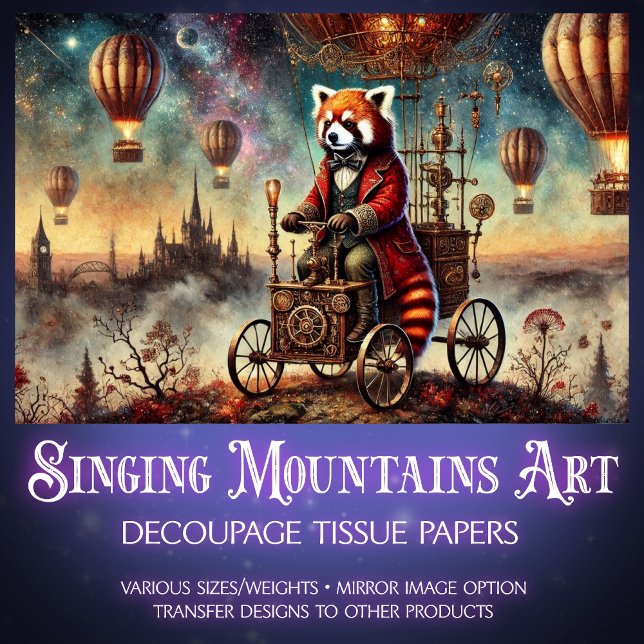 Papel De Seda Viagem de Balão do Panda Vermelho Steampunk em Dec (Criador carregado)