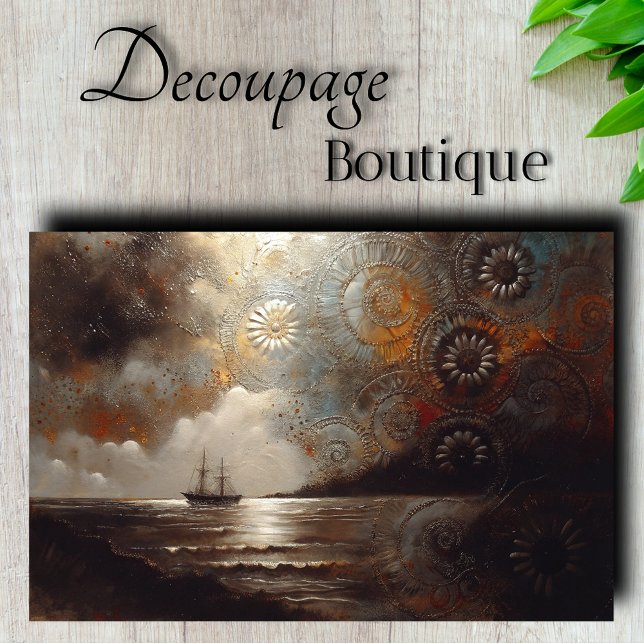 Papel De Seda Viagem do Navio Celestial Decoupage (Celestial Ship Journey Decoupage Tissue Paper)