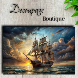Papel De Seda Viagem para a Glória Majestoso Navio Alto Decoupag