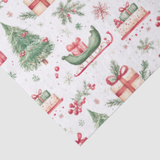 Papel De Seda vibe de aquarela de Natal árvore trenó azevinho
