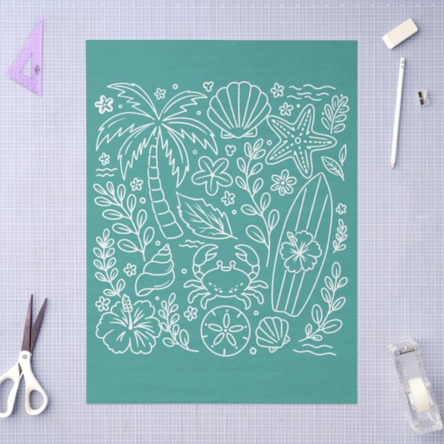 Papel De Seda Vibrações de Praia Tropical (Arte )