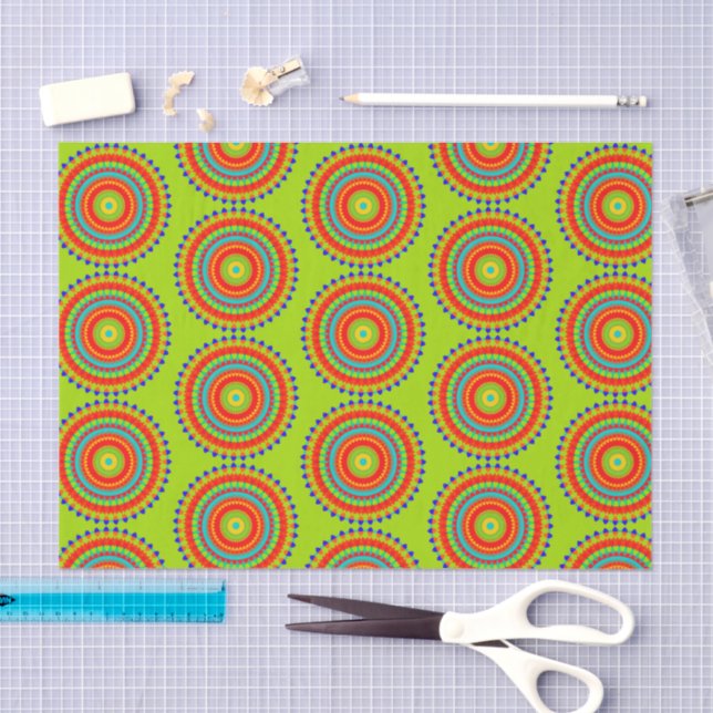 Papel De Seda Vibrant Boho Concentric Mandala Pattern (Arte )