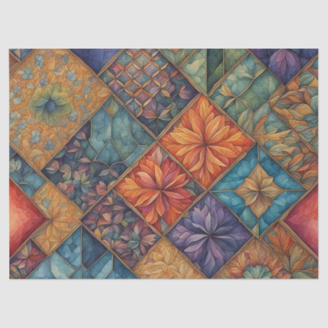 Papel De Seda Vibrant Boho Quilitado Floral (Frente )