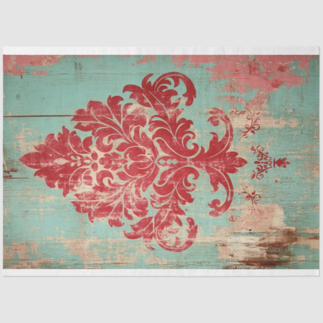 Papel De Seda Vibrant Damask Patina - Arte de Fundo Padrão (Frente )