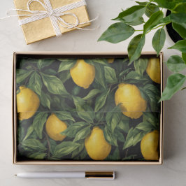 Papel De Seda Vibrant Lemon Citrus Tree Pattern