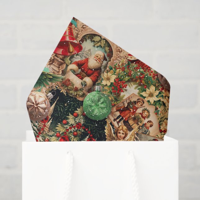 Papel De Seda Vibrant Victorian Christmas Collage (Sacola de presentes)