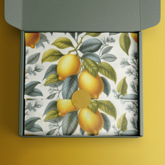 Papel De Seda Vibrant Yellow Lemon and Blue Watercolor Botanical