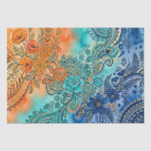 Papel De Seda Vibrante Boho Gradiente Floral Arco-íris