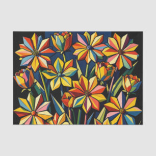 Papel De Seda Vibrante Buquê de Flores Geométricas Arco-íris
