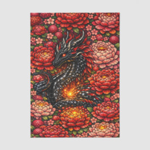 Papel De Seda Vibrante Design de Vidro Colorido com Dragão Preto
