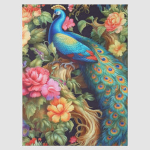 Papel De Seda Vibrante Floral Colorido Pavão Decoupage