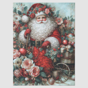 Papel De Seda Vibrante Floral Rústico Vintage Papai Noel Decoupa