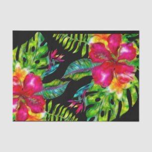 Papel De Seda Vibrante Floral Tropical Brilhante Folhas de Hibis